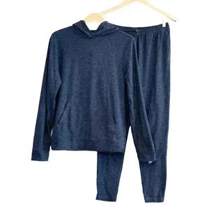 Outdoor Voices Cloud Knit Hoodie and Jogger Pants Set, Blue, Black, Small/Medium